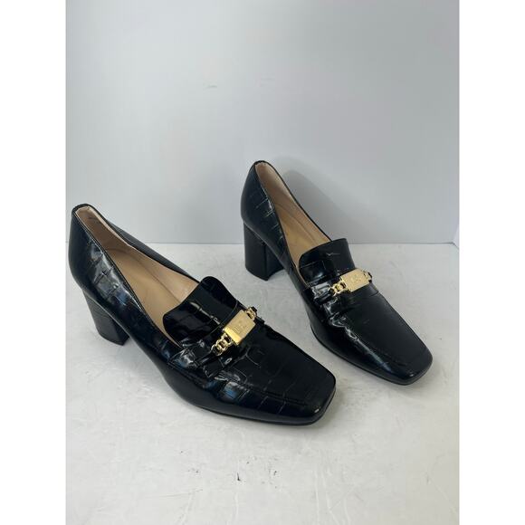Liz Claiborne Melba Black Vegan Croc Embellished Block Heel  Slip On Pumps 11M - Picture 2 of 12